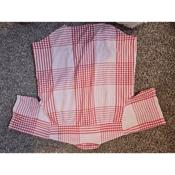 womens Vtg blouse collar red white plaid short sleeve button up western country - Picture 4 of 11